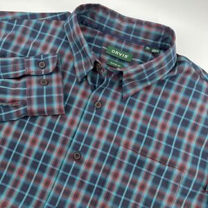 Orvis Mens XL Classic Fit Plaid Button Down Shirt Blue Teal Wool Blend 3AT6 F21